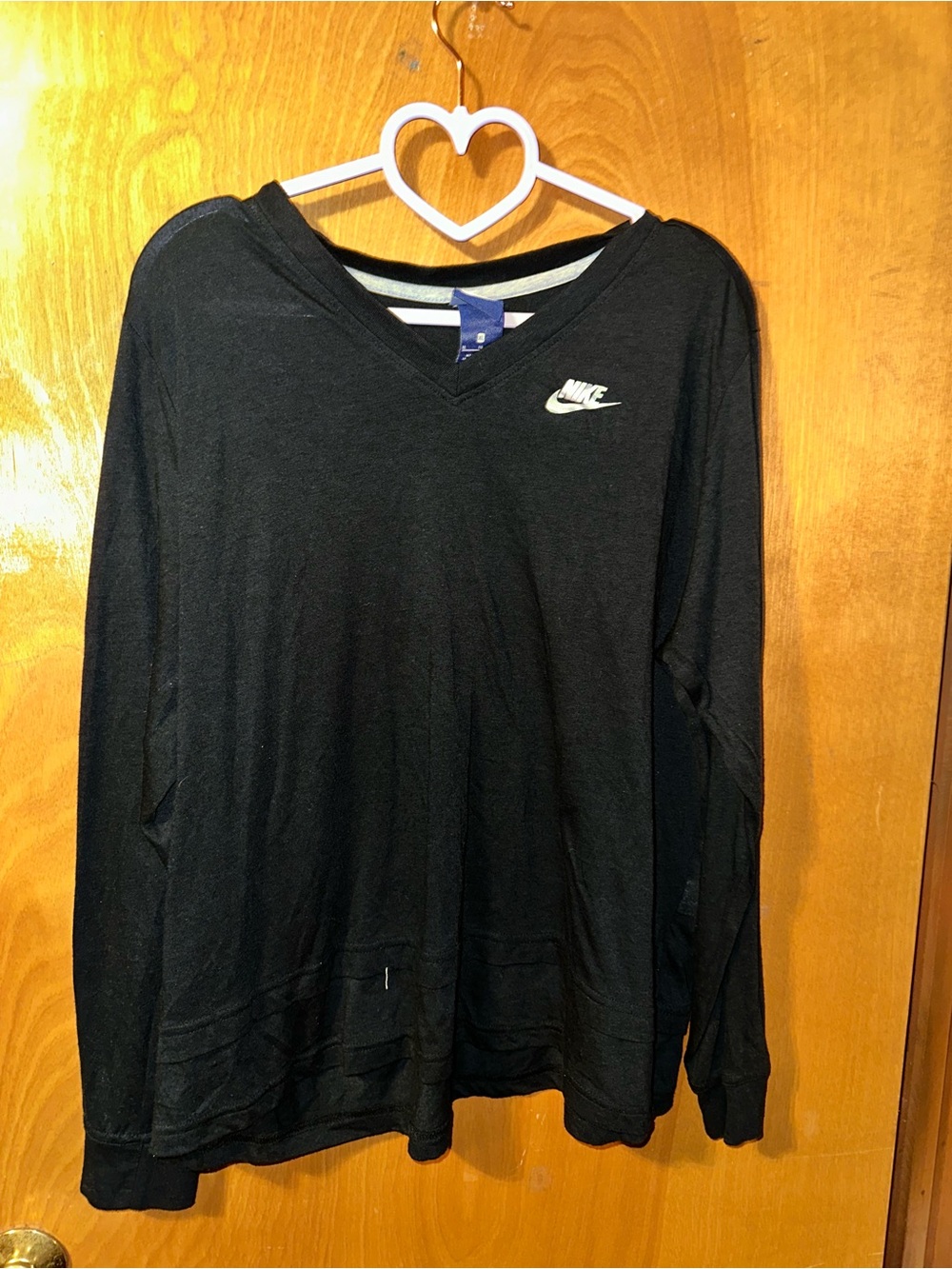 Nike Women’s Black V-Neck Long Sleeve Shirt - Holographic Graphic Arm Detailing